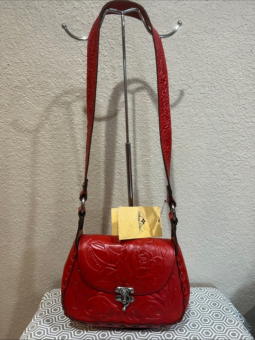 Patricia Nash Red Embossed Leather Shoulder Bag